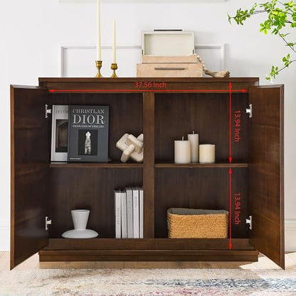 39"Real Wood Veneer Narrow Sideboard Buffet,Entryway Storage Cabinet | Natural Wood Veneer,39"L*9.3"W*32"H,Thin Sideboard Cabinet,Mid-Century Modern Skinny Buffet Cabinet with Anti-Tipping,Walnut - color: Brown Walnut-1 Piece
