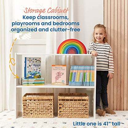 ECR4Kids Streamline 2-Shelf Double-Sided Storage Cabinet, 30in, Double-Sided Display, White Wash - color: White Wash