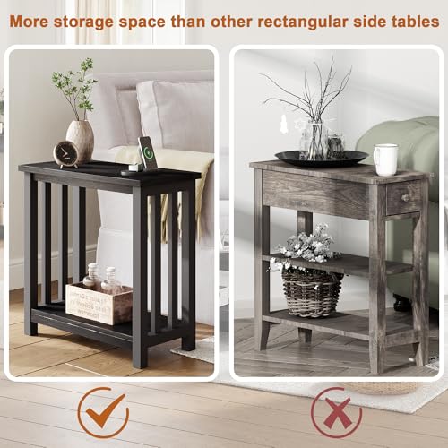 ChooChoo Black End Table for Small Spaces, Narrow Side Table, Night Stand with Storage Shelf for Living Room and Bedroom - color: Black