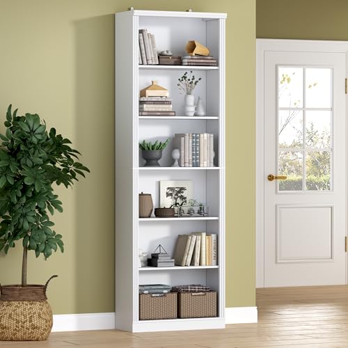 BORNOON 74" Tall Bookshelf, 6-Tier Floor Standing Bookcase with 2 Adjustable Shelves, 24" Wide Open Storage Shelf, Modern Display Organizer for Home Office, Living Room, Bedroom, Study