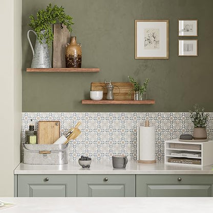 Ballucci Floating Shelves, 24" Wood Wall Shelf Set of 2, with Invisible Brackets for Bathroom, Living Room, Bedroom, Kitchen, Nursery, 6" Deep, Rustic Brown - color: Rustic Brown, size: 23.6 inches