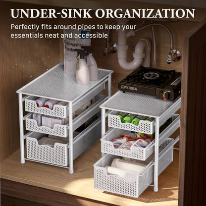 Simple Houseware 3 Tier White Alloy Steel Sliding Basket Organizer Drawer Cabinet - color: White, size: 3-Tier