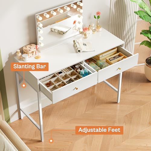 SUPERJARE 39.4" White Desk with 2 Drawers, Modern Makeup Vanity Desk, Small Computer Desk Home Office Desk for Writing Study Bedroom - color: White, size: 39.4 inch