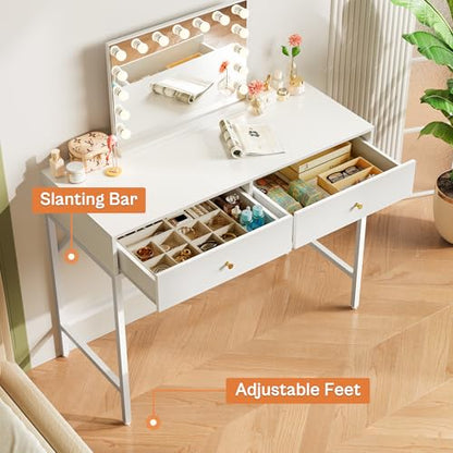 SUPERJARE 39.4" White Desk with 2 Drawers, Modern Makeup Vanity Desk, Small Computer Desk Home Office Desk for Writing Study Bedroom - color: White, size: 39.4 inch
