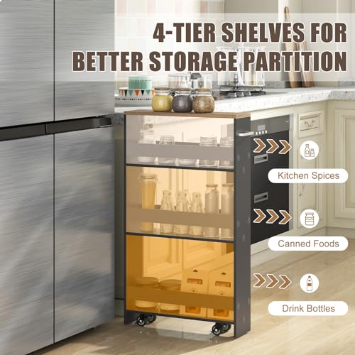 SlickBlue Rolling Serving Cart Narrow with Open Shelves for Kitchen Bathroom Living Room - color: Grey