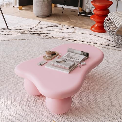 47.2" Cloud Coffee Table with 3 Ball Legs, Modern Irregular Center Table for Living Room, Low Cute Small MDF Tea Table for Bedroom, Space Apartment-Pink - color: Cloud-47" Pink