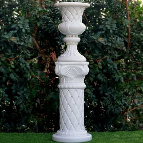 Efavormart 2 Pack 18" Tall White PVC 10mm Crystal Studded Italian Inspired Pedestal Column Plant Stand Pot