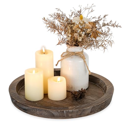 Romadedi Farmhouse Wooden Candle Tray - 11 Inch Round Decorative Trays for Coffee Table Dining Centerpiece Kitchen Counter Candle Holder Wood Trays for Christmas Rustic Home Decor - color: Rustic