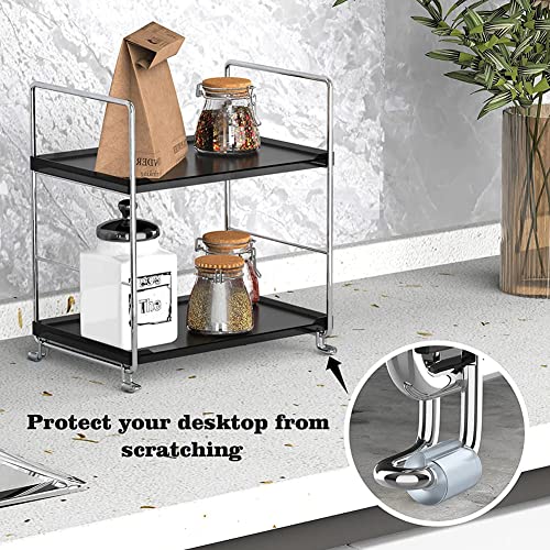 Plastic/Metal Freestanding Stackable Organizer Shelf,Bathroom Countertop Storage Shelf Cosmetic Organizer Holder Kitchen Spice Rack,2-Tier Standing Rack (Silver & Black) - color: Silver