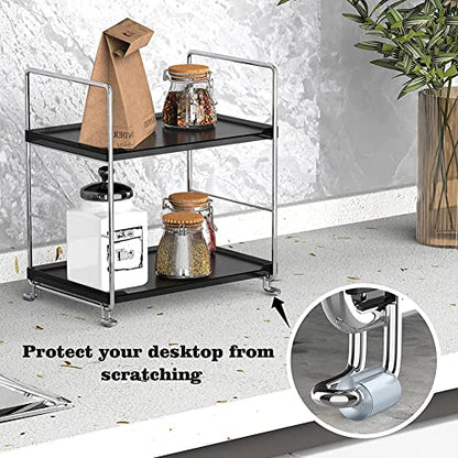 Plastic/Metal Freestanding Stackable Organizer Shelf,Bathroom Countertop Storage Shelf Cosmetic Organizer Holder Kitchen Spice Rack,2-Tier Standing Rack (Silver & Black) - color: Silver