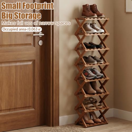 Shoe Racks, Foldable Shoes Organizer Free Standing Shelf for Entryway, Closet, Bedroom, Hallway, | Natural | Functional | Multifunctional Shoe Rack (Six Layers of Tawny) - color: Six Layers of Tawny