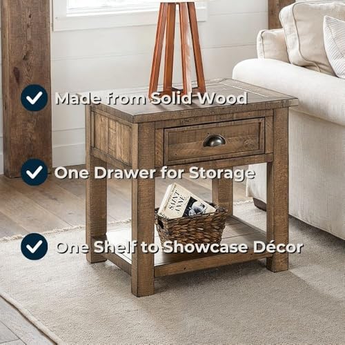 Martin Svensson Home Monterey Solid Wood End Table, Reclaimed Natural | Farmhouse Rustic, Coastal Side Table, Drawer and Shelf - color: Reclaimed Natural