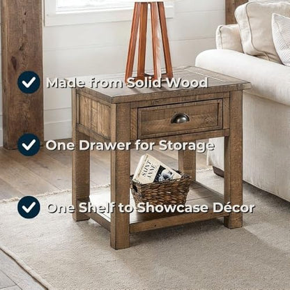 Martin Svensson Home Monterey Solid Wood End Table, Reclaimed Natural | Farmhouse Rustic, Coastal Side Table, Drawer and Shelf - color: Reclaimed Natural