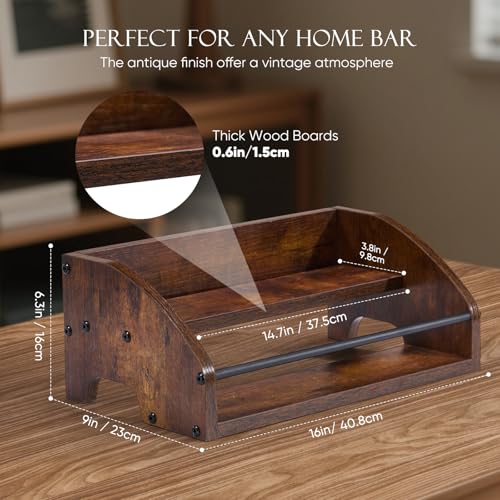 Wooden Liquor Bottle Display Shelf, 2 Tier Countertop Liquor Wine Rack, Coffee Syrup Rack Organizer, Mini Bar Home Retro Bar Shelves Stand for Bourbon Whiskey, Spirits, Alcohol Storage - size: 2 Tier