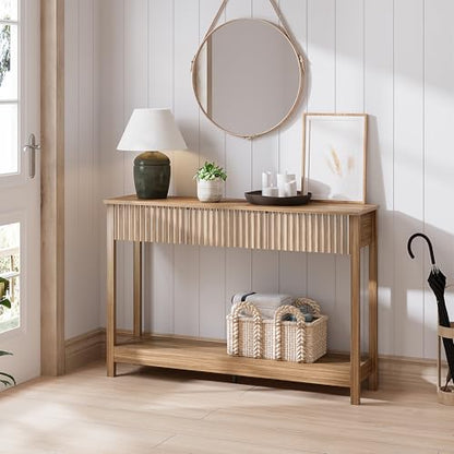 Treocho 47" Fluted Console Table with 3 Drawers and Storage Shelf | Narrow Long Entryway Table,Behind Couch Accent Tables, Entrance Foyer, Hallway, Living Room, Brown - color: Brown