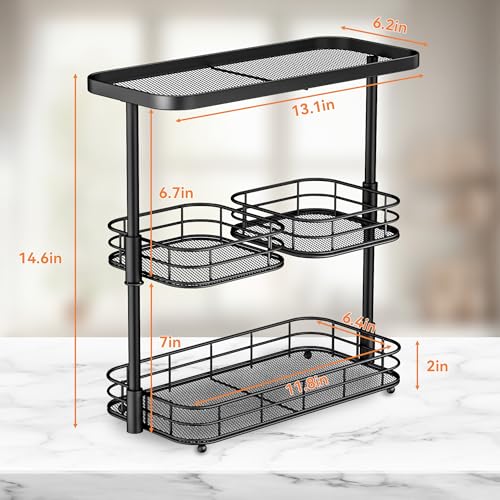 VITVITI 3 Tier Bathroom Organizer Countertop, Metal Wire Bathroom Counter Vanity Organizer Storage, Mesh Bath Room Sink Kitchen Shelf Rack with 360 Rotating Basket, Black - color: 3 Tier Rotating Black