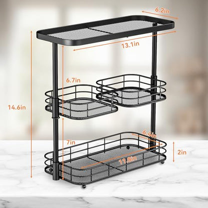 VITVITI 3 Tier Bathroom Organizer Countertop, Metal Wire Bathroom Counter Vanity Organizer Storage, Mesh Bath Room Sink Kitchen Shelf Rack with 360 Rotating Basket, Black - color: 3 Tier Rotating Black