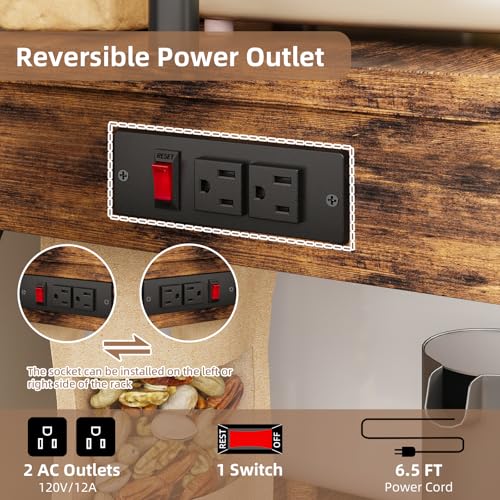 Superlele 4 Tier Baker's Rack with Charging Station, Kitchen Coffee Bar Table with Power Outlets & Paper Towel Holder, 23.6x13x49.2'' Industrial Standing Microwave Shelf for Small Spaces, Rustic Brown - color: Brown, size: 23.6x13x49.2''(with Power Outlet