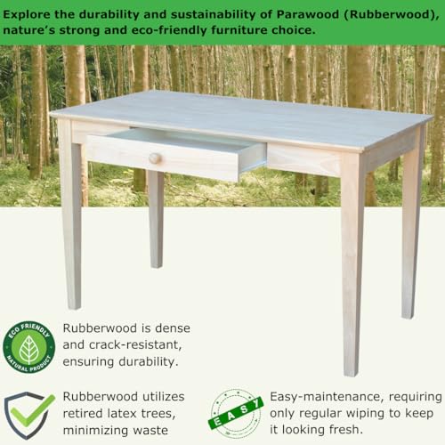 IC International Concepts, Writing Desk With Drawer, Solid Real Wood, Sturdy Parawood, Dimensions 19.41"W x 15"D x 2.36"H, Home Office/Study, Paint/Stain Ready, Unfinished - color: Unfinished