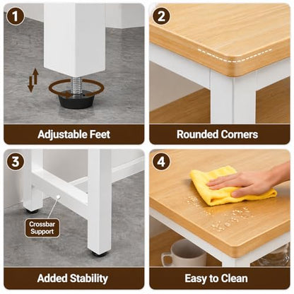 2-Tier Dining Table Side Rack, Narrow Kitchen Table Extension Shelf for Small Dining Table, Space Saving Storage Organizer for Small Kitchen Table for 2/4