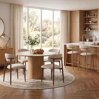 UVV Dining Chairs Set of 4, Metal Kitchen Chairs with Modern Fabric Upholstered for Dining Room, Beige - color: Beige Seat / Walnut-grain Metal Legs