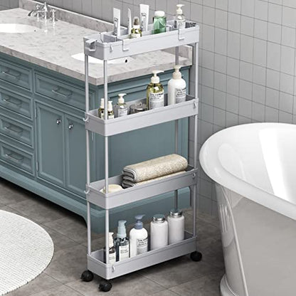 SPACELEAD Slim Storage Cart 4 Tier,Bathroom Organizer Rolling Utility,Mobile Shelving Unit Slide Out for Office, Kitchen, Laundry Room & Narrow Places,Gray - color: Gray