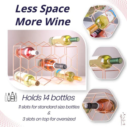 Gusto Nostro Countertop Wine Rack - 14 Bottle Freestanding Modern Metal Wine Rack - 3 Tier Tabletop Wine Holder Stand for Cabinet, Pantry Wine Bottle Storage - No Assembly Required (Small, Rose Gold) - color: Rose Gold