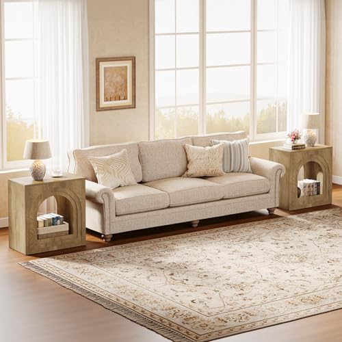 Tribesigns Square End Table, 2-Tier Farmhouse Side Table with Arched Open Shelf, Arched Narrow Nightstand for Small Spaces, Living Room, Bedroom, Natural (2)