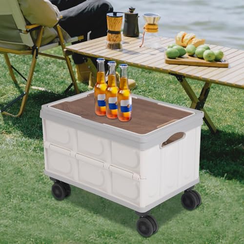 Foldable Rolling Cart, 55L Portable Organizer C-Art with 4 Wheels, 20.5x14.2x11.4in Freestanding Foldable Organizer Rolling Cart with Handles, Practical Top Cover, Grooves (Grey) - color: Gray