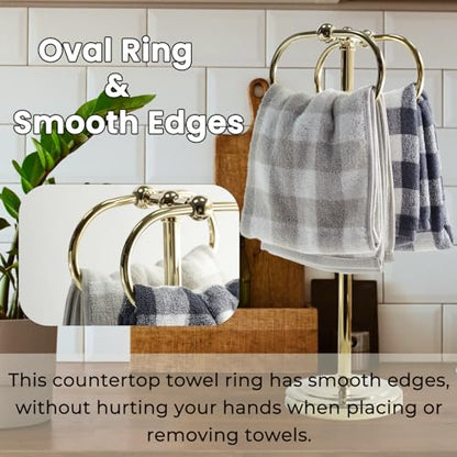 17 Inch Stainless Steel Hand Towel Holder Double Stand Hand Towel Ring for Washcloths or dishcloths Non-Slip Base Free Standing Towel Rack for Bathroom Kitchen (Gold) - color: Gold