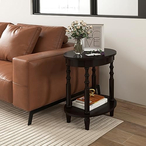 Giantex Oval End Tables Set of 2, 2-Tier Side Tables with Storage Shelf & Solid Wood Legs, Modern Living Room Accent Table, Wood Nightstand for Bedroom, Small Space, 20.5"L x 15.5"D x 24.5"H, Espresso - color: Espresso
