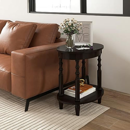Giantex Oval End Tables Set of 2, 2-Tier Side Tables with Storage Shelf & Solid Wood Legs, Modern Living Room Accent Table, Wood Nightstand for Bedroom, Small Space, 20.5"L x 15.5"D x 24.5"H, Espresso - color: Espresso