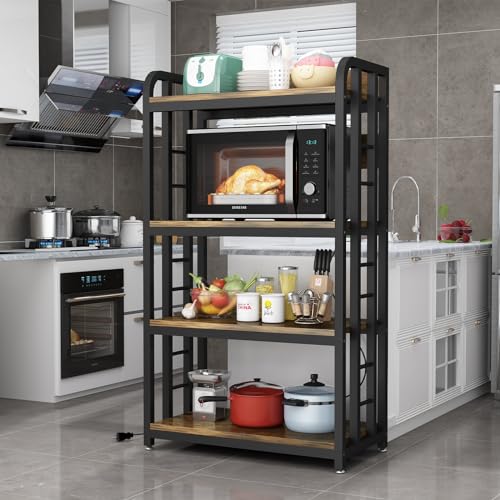 SIREDEEP Bakers Rack with Power Outlet ，4-Tier Kitchen Baker's Rack,Microwave Stand with Storage Suitable for Kitchen, Living Room, Dinning Room，Coffee Bar(Rustic Brown) - color: Rustic Brown