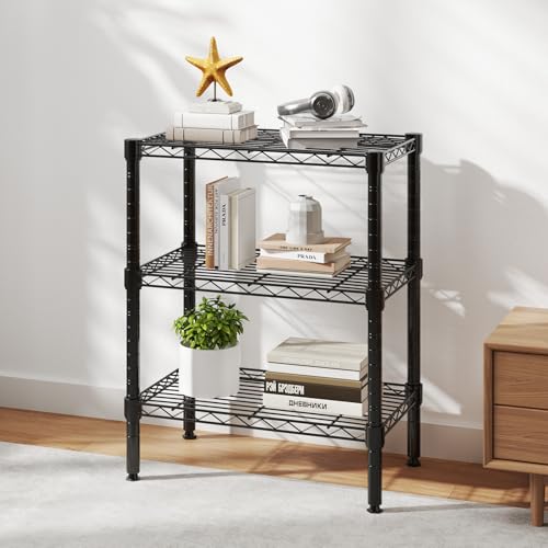 NEWBULIG 3-Tier Metal Wire Storage Shelves, Adjustable Heavy Duty Steel Shelving Unit, Freestanding Storage Rack Organizer for Kitchen, Pantry, Garage, Bathroom, 23.2" W x 13.4" D x 30.3" H, Black - size: 23.2" W x 13.4" D x 30.3" H