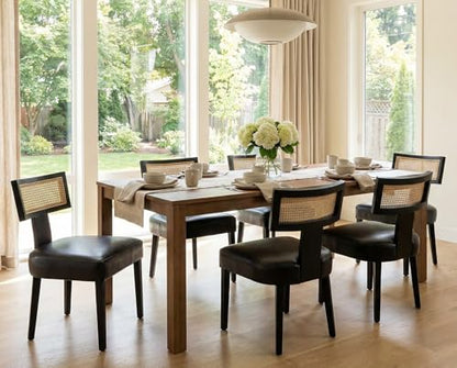 RIVOVA Rattan Dining Chairs Set of 4, Modern PU Leather Upholstered Kitchen Chairs, Wooden Dining Room Chair Farmhouse Dinner Chair, Black - color: Black Rattan