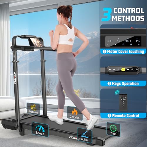 FUNMILY Upgrade Walking Pad Folding Treadmill with 12%/15% Incline & Handle Bar, 3.5HP Foldable Under Desk Compact Treadmills for Home/Office/Gym, 400+lb Capacity, Shock Absorption - color: Jet Black
