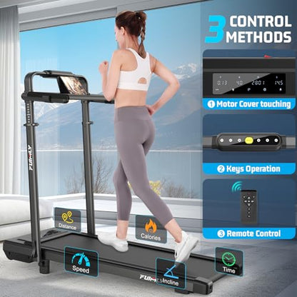 FUNMILY Upgrade Walking Pad Folding Treadmill with 12%/15% Incline & Handle Bar, 3.5HP Foldable Under Desk Compact Treadmills for Home/Office/Gym, 400+lb Capacity, Shock Absorption - color: Jet Black