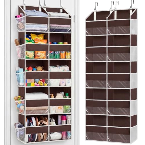 Over the Door Organizer 5 Tiers, Extra Large Behind Door Storage of 10 Compartments, 80 lbs Weight Capacity Over Door Organizer, Door Hanging Organizer for Closet, Diaper Organizer (Brown) - color: Brown, size: 5 Tiers