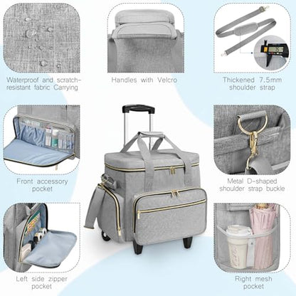 LIWSHWZ Rolling Teacher Tote Bag,Wheeled Teacher Bag with Detachable Dolly & File Teacher Tote - color: Grey