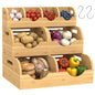Upgraded 3 Tier Bamboo Pantry Storage Bins,Large potato storage | With 2 Banana Hangers,Stackable Potato and Onion Storage Bin with Airflow Vent,Vegetable Storage,for Kitchen Countertop