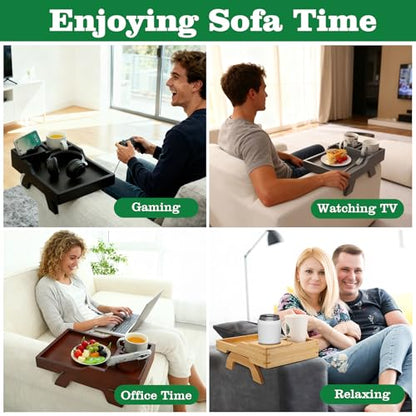 GHKINMAL Couch Cup Holder, 4-in-1 Side Couch Arm Tray with Phone Holder, Sofa Clip on Side Table for Wide Couches Arm, Suitable for Home Drinks/Remote/Snacks-Grey - color: Gray
