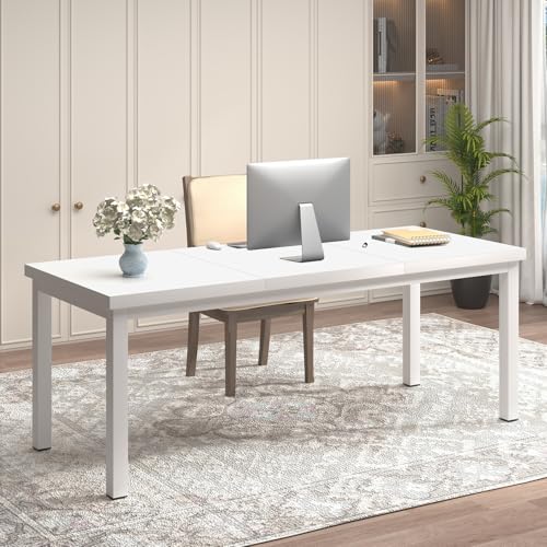 63 Inch Large Computer Desk, Modern Office Desk with Adjustable Feet, Gaming Desk with Deep Desktop, Study Writing Table for Home Office, Work from Home, White - color: White, size: 63x23.6inch