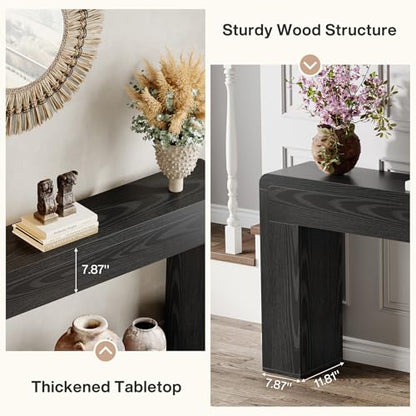 Tribesigns 70.9-Inch Extra Long Console Table, Rustic Wooden Sofa Table Behind Couch, Farmhouse Entryway Console for Living Room, Entryway, Hallway, Foyer (Black) - color: Black
