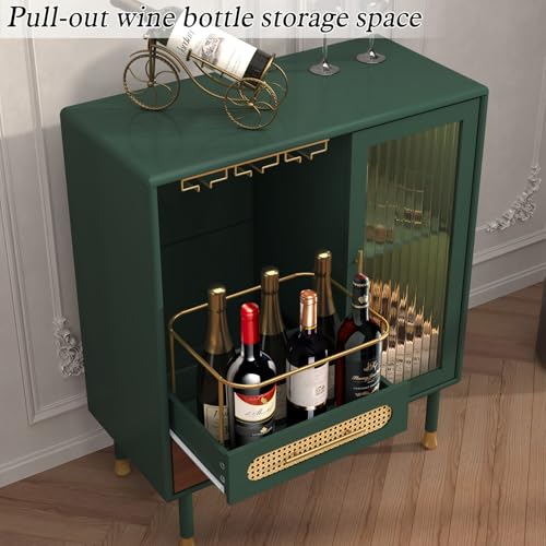 ARTPOWER Modern Coffee Bar Cabinet with Pull-Out Wine Storage, Green | Bar Cart with Wine Glass Rack and Drawers, Liquor Cabinet for Kitchen, Dining Room, Living Room - color: Green