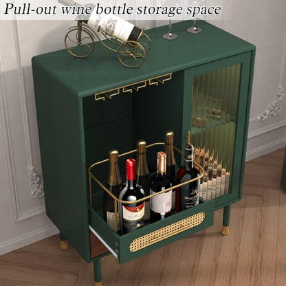 ARTPOWER Modern Coffee Bar Cabinet with Pull-Out Wine Storage, Green | Bar Cart with Wine Glass Rack and Drawers, Liquor Cabinet for Kitchen, Dining Room, Living Room - color: Green