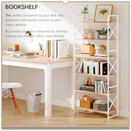 4NM 6 Tiers No Assembly Book Shelves, 61.8" H Folding Bookshelf Bookcase Open Industrial Foldable Shelves for Bedroom, Living Room, Home Office - Natural White - color: Natural White, size: XX 6-Tier