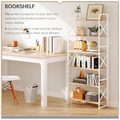 4NM 6 Tiers No Assembly Book Shelves, 61.8" H Folding Bookshelf Bookcase Open Industrial Foldable Shelves for Bedroom, Living Room, Home Office - Natural White - color: Natural White, size: XX 6-Tier