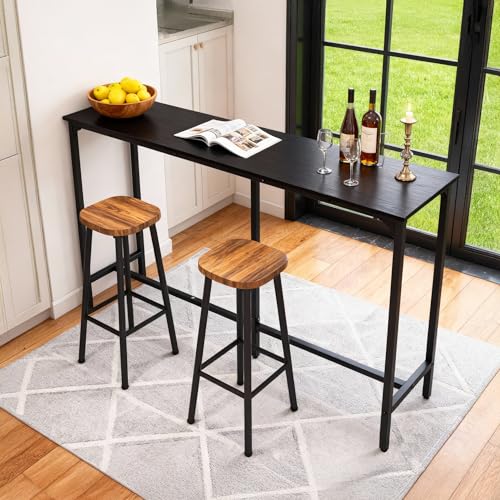 Karl home 63" Bar Table w/Triangular Support, 220 lbs, Black | Industrial counter height bar table, 15"D narrow long high top dining table for small space/behind sofa/kitchen,easy assembly - color: Black, size: 63 Inch