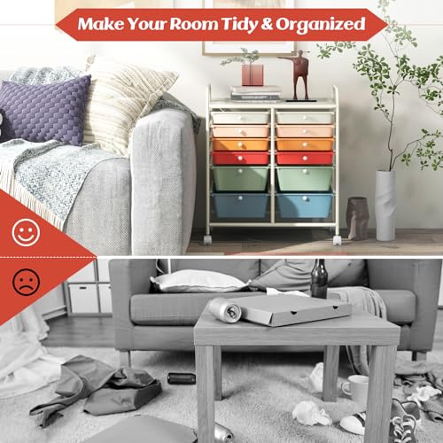 DREAMADE Rolling Cart with Storage Drawers, Utility Cart with Removable Plastic Drawers, Lockable Wheels, Art Cart for Classroom Organization Art Supplies Office Scrapbook (12 Drawers, Macaron) - color: Macaron, style: 12 Drawers