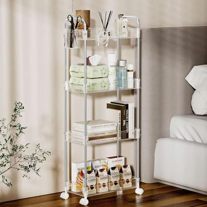 SPACEKEEPER Acrylic Rolling Storage Cart 4 Tier Clear Bathroom Cart Organizer, Transparency Rolling Utility Cart Laundry Room Organization Multifunction Mobile Shelving Unit for Office, Living Room - size: 4 Tier